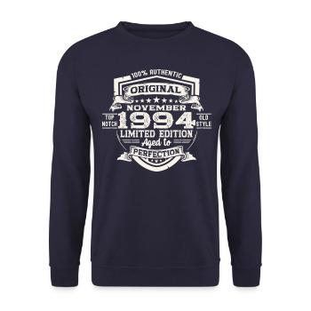 Original November 1994 28th Birthday Gift - Unisex Sweatshirt - navy - Front - Alina (178cm) & Michal (187cm)