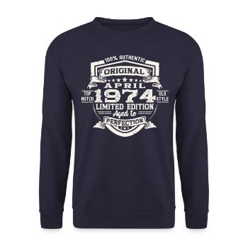 49 Birthday Man Original April Born 1974 - Unisex Sweatshirt - navy - Front - Alina (178cm) & Michal (187cm)