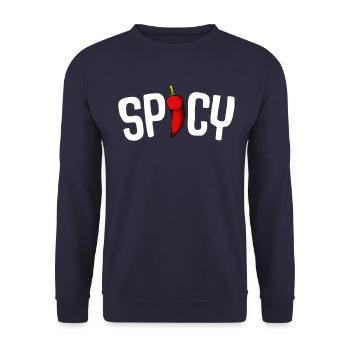Spicy Pepper Typografie - Unisex Pullover - Navy - Vorne - Alina (178cm) & Michal (187cm)