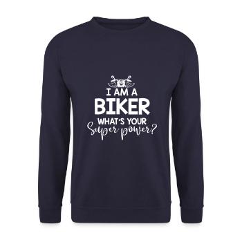 Je suis motard – Quelle est ta force - Sweat-shirt Unisexe - marine - Devant - Alina (178cm) & Michal (187cm)
