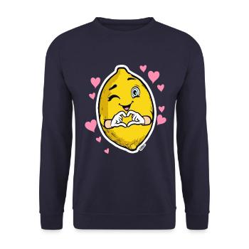 Lemon Heart Wink Emblem - Unisex Pullover - Navy - Vorne - Alina (178cm) & Michal (187cm)