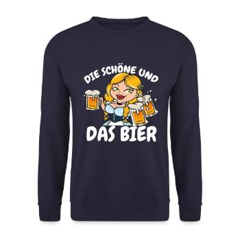 Die Schöne und Das Bier - Unisex Pullover - Navy - Vorne - Alina (178cm) & Michal (187cm)