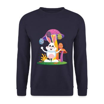 Frohe Ostern Osterhase Ostereier - Unisex Pullover - Navy - Vorne - Alina (178cm) & Michal (187cm)