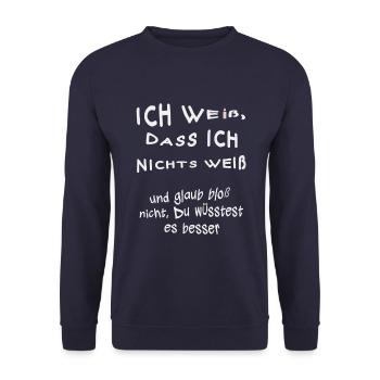 Ich weiß, dass ich nichts weiß - Unisex Pullover - Navy - Vorne - Alina (178cm) & Michal (187cm)