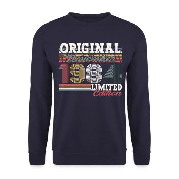 Original November 1984 38th Birthday Gift - Unisex Sweatshirt - navy - Front - Alina (178cm) & Michal (187cm)
