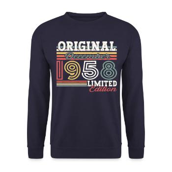 Né en décembre 1958 cadeau de 64e anniversaire - Sweat-shirt Unisexe - marine - Devant - Alina (178cm) & Michal (187cm)
