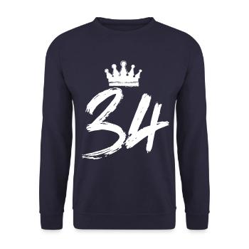 34 Zahl Krone - Unisex Pullover - Navy - Vorne - Alina (178cm) & Michal (187cm)