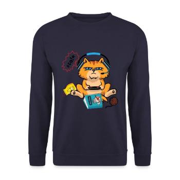Gaming Gamer gambling cat gift shirt - Unisex Sweatshirt - navy - Front - Alina (178cm) & Michal (187cm)