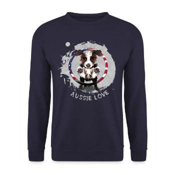 Australian Shepherd Welpe durch USA-Reifen - Unisex Pullover - Navy - Vorne - Alina (178cm) & Michal (187cm)