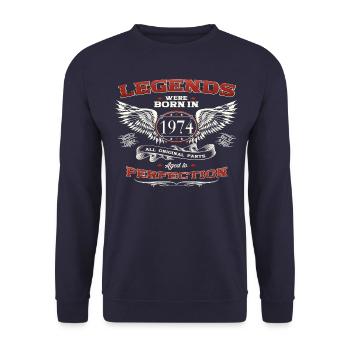 49th birthday man legend born 1974 classic car - Unisex Sweatshirt - navy - Front - Alina (178cm) & Michal (187cm)