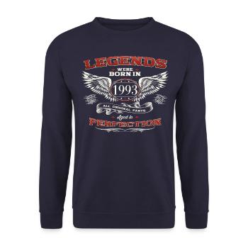 30. Geburtstag Mann Legende Jahrgang 1993 Oldtimer - Unisex Pullover - Navy - Vorne - Alina (178cm) & Michal (187cm)