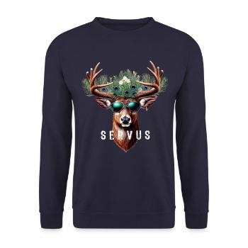 Servus Bavarian Welcome Deer Sunglasses - Unisex Sweatshirt - navy - Front - Alina (178cm) & Michal (187cm)