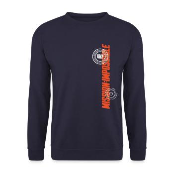 Mission Impossible Dead Reckoning Design In Orange - Unisex Pullover - Navy - Vorne - Alina (178cm) & Michal (187cm)