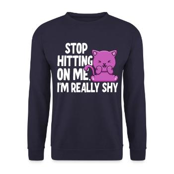 Arrêtez de me draguer, je suis timide - Sweat-shirt Unisexe - marine - Devant - Alina (178cm) & Michal (187cm)