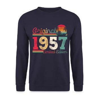 Né en 1957 66ème anniversaire Cadeau homme / femme - Sweat-shirt Unisexe - marine - Devant - Alina (178cm) & Michal (187cm)