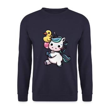 Kawaii unicorn with cute rubber duck - Unisex Sweatshirt - navy - Front - Alina (178cm) & Michal (187cm)