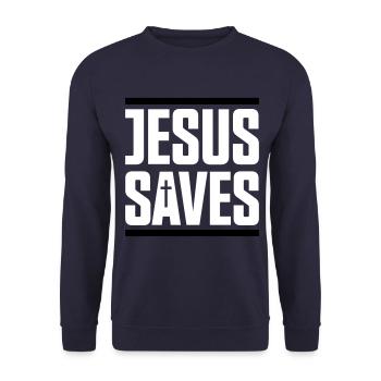 jesus saves - Unisex Pullover - Navy - Vorne - Alina (178cm) & Michal (187cm)