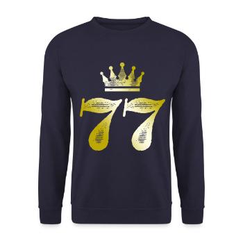 77 Zahl Krone Gold - Unisex Pullover - Navy - Vorne - Alina (178cm) & Michal (187cm)