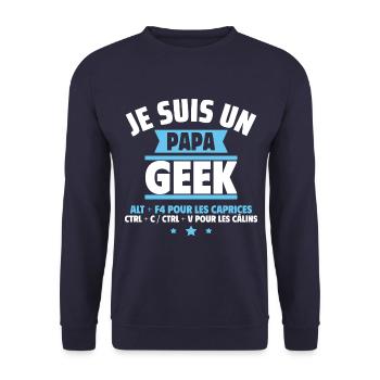 Papa Geek,Cadeau Fête Des Pères,Anniversaire,Noël - Sweat-shirt Unisexe - marine - Devant - Alina (178cm) & Michal (187cm)