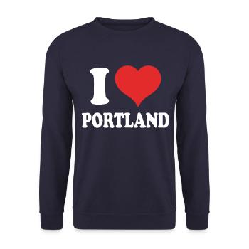 I Love Portland - Unisex Pullover - Navy - Vorne - Alina (178cm) & Michal (187cm)