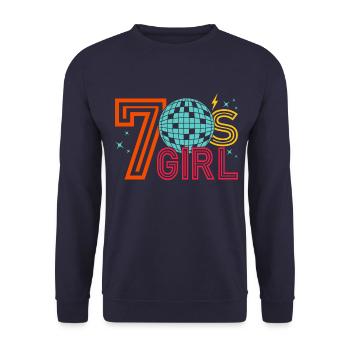 70er Jahre Mädchen 70s Girl Hippie - Unisex Pullover - Navy - Vorne - Alina (178cm) & Michal (187cm)