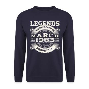 March Born 1983 40th birthday Man Legendary 83 - Unisex Sweatshirt - navy - Front - Alina (178cm) & Michal (187cm)