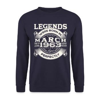 March Born 1963 60th birthday Man Legendary 63 - Unisex Sweatshirt - navy - Front - Alina (178cm) & Michal (187cm)