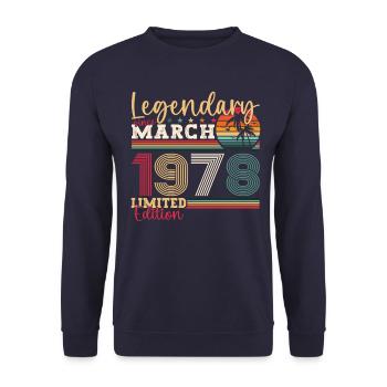 45th birthday Mann Awesome March born 1978 - Unisex Sweatshirt - navy - Front - Alina (178cm) & Michal (187cm)