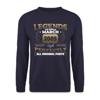 18th birthday man March Born 2005 Legend - Unisex Sweatshirt - navy - Front - Alina (178cm) & Michal (187cm)