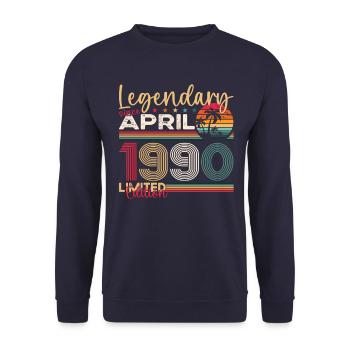 33rd Birthday Man April Vintage 1990 Legendary - Unisex Sweatshirt - navy - Front - Alina (178cm) & Michal (187cm)