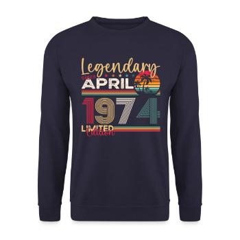 49th birthday man April Born 1974 Legendary - Unisex Sweatshirt - navy - Front - Alina (178cm) & Michal (187cm)