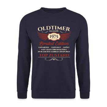 Oldtimer 48. Geburtstag Mann Mai Jahrgang 1975 - Unisex Pullover - Navy - Vorne - Alina (178cm) & Michal (187cm)