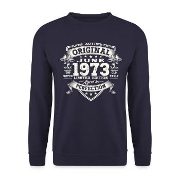50th Birthday Man June Year 1973 Original - Unisex Sweatshirt - navy - Front - Alina (178cm) & Michal (187cm)