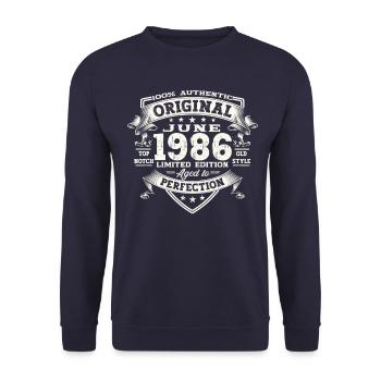37th Birthday Man June Year 1986 Original - Unisex Sweatshirt - navy - Front - Alina (178cm) & Michal (187cm)