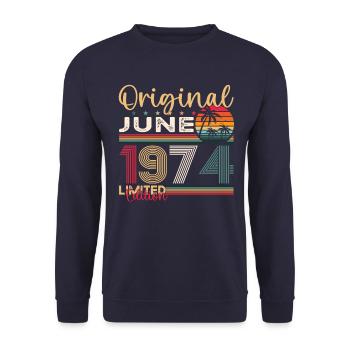 49th Birthday Man June Born 1974 Original - Unisex Sweatshirt - navy - Front - Alina (178cm) & Michal (187cm)