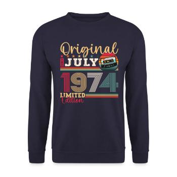 49th Birthday Man July Vintage 1974 Cassette - Unisex Sweatshirt - navy - Front - Alina (178cm) & Michal (187cm)