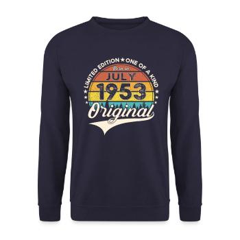 70th Birthday Man Born In July Born 1953 - Unisex Sweatshirt - navy - Front - Alina (178cm) & Michal (187cm)