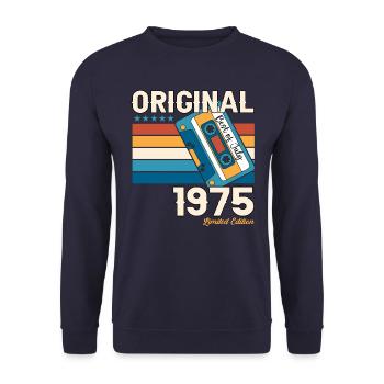 48th Birthday Man July Vintage 1975 Cassette - Unisex Sweatshirt - navy - Front - Alina (178cm) & Michal (187cm)