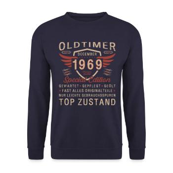 54. Geburtstag Oldtimer Dezember Jahrgang 1969 - Unisex Pullover - Navy - Vorne - Alina (178cm) & Michal (187cm)