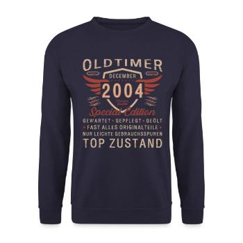 19. Geburtstag Oldtimer Dezember Jahrgang 2004 - Unisex Pullover - Navy - Vorne - Alina (178cm) & Michal (187cm)