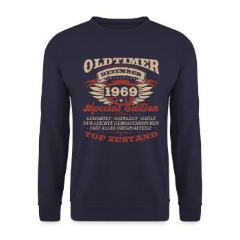 54. Geburtstag Oldtimer Dezember Jahrgang 1969 - Unisex Pullover - Navy - Vorne - Alina (178cm) & Michal (187cm)