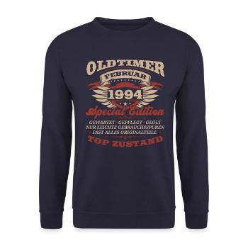 30. Geburtstag Oldtimer Februar Jahrgang 1994 - Unisex Pullover - Navy - Vorne - Alina (178cm) & Michal (187cm)