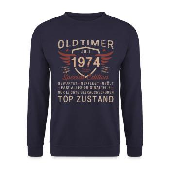 50th Birthday Classic Car July 1974 Vintage 1974 - Unisex Sweatshirt - navy - Front - Alina (178cm) & Michal (187cm)