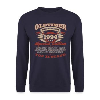 30. Geburtstag Oldtimer September 1994 Jahrgang 94 - Unisex Pullover - Navy - Vorne - Alina (178cm) & Michal (187cm)