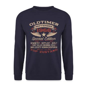 58ème anniversaire voiture classique septembre 1966 vintage 66 - Sweat-shirt Unisexe - marine - Devant - Alina (178cm) & Michal (187cm)