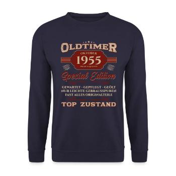 70e anniversaire Voiture classique Octobre 1955 Année 55 - Sweat-shirt Unisexe - marine - Devant - Alina (178cm) & Michal (187cm)