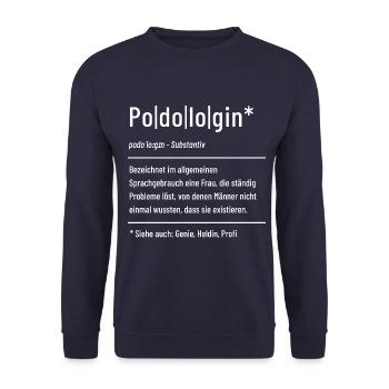 Podologin, Fußpflegerin - Definition - Wortspiel - Unisex Pullover - Navy - Vorne - Alina (178cm) & Michal (187cm)