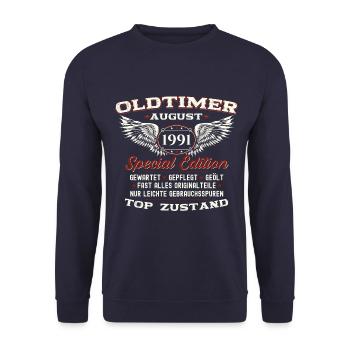 Oldtimer August 1991 Jahrgang 1991 33. Geburtstag - Unisex Pullover - Navy - Vorne - Alina (178cm) & Michal (187cm)