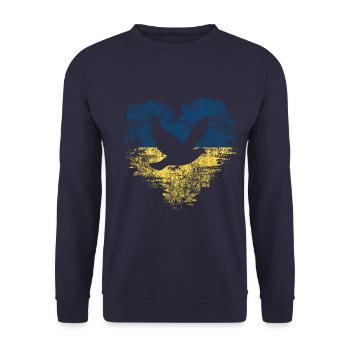 Taube + Herz - Frieden für die Ukraine - Unisex Pullover - Navy - Vorne - Alina (178cm) & Michal (187cm)