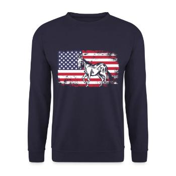 Esel Maultier USA - Unisex Pullover - Navy - Vorne - Alina (178cm) & Michal (187cm)